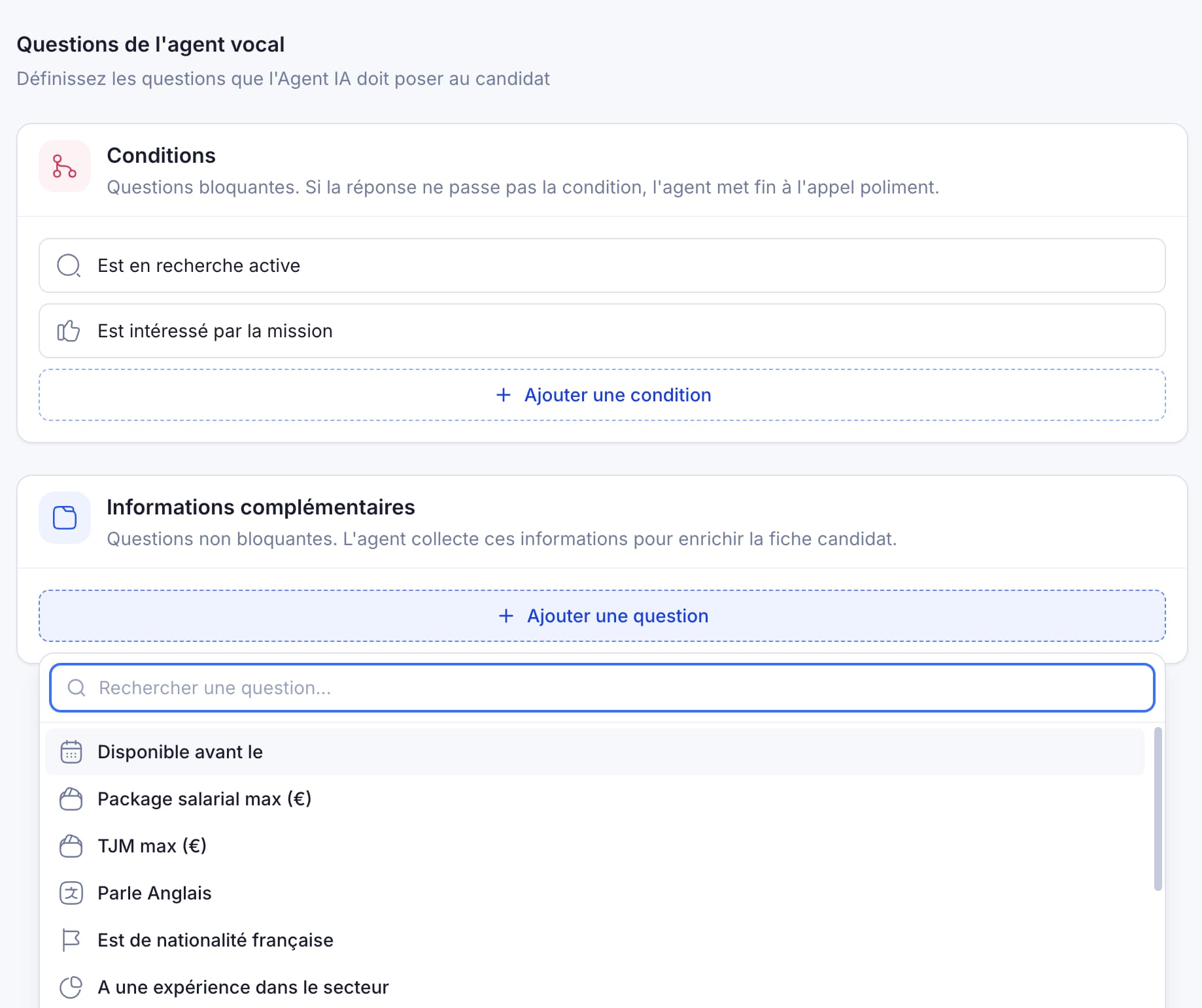 Interface de configuration du script de l'agent vocal GenStart